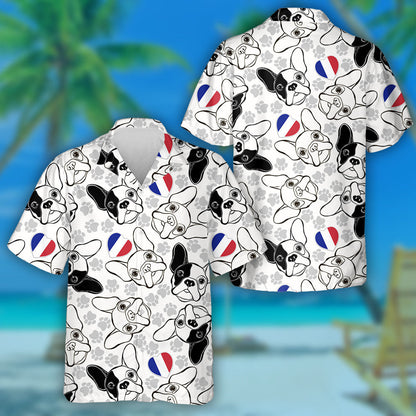 French Bulldog Paw Traces And Heart Flag Hawaiian Shirt, Hawaiian Shirt Gift, Christmas Gift