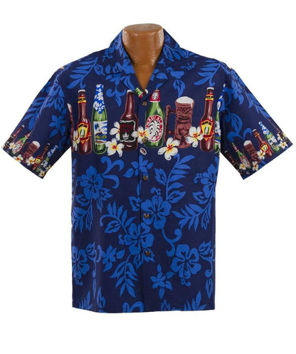 Brewed Beer Aloha Blue Navy Hibiscus Pattern Hawaiian Shirt, Hawaiian Shirt Gift, Christmas Gift