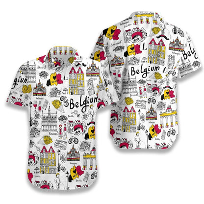 I Love Belgium Doodle Pattern Hawaiian Shirt, Hawaiian For Gift