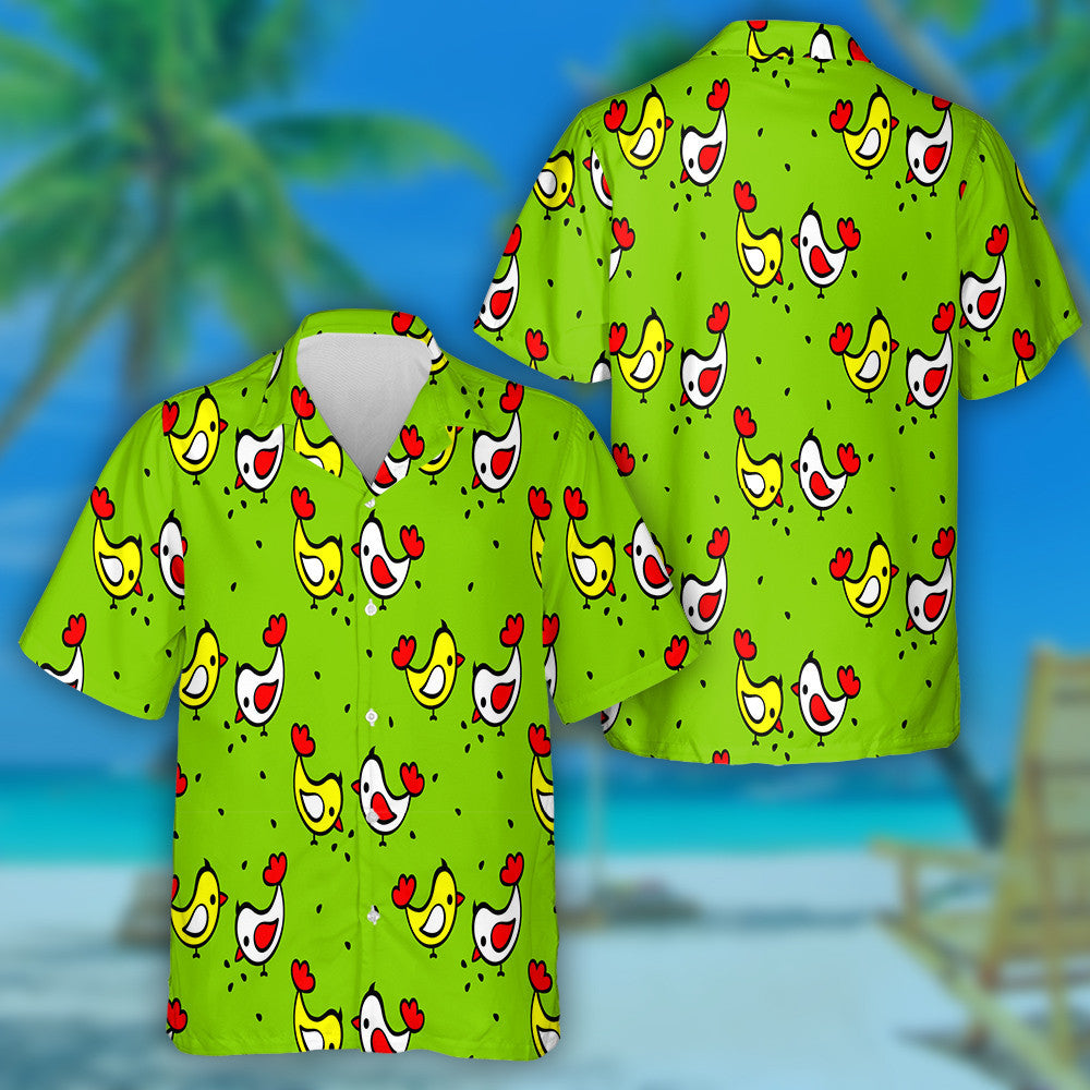 Little Cute Chickens Pecking Seeds On Grass Hawaiian Shirt, Hawaiian Shirt Gift, Christmas Gift