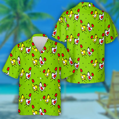 Little Cute Chickens Pecking Seeds On Grass Hawaiian Shirt, Hawaiian Shirt Gift, Christmas Gift