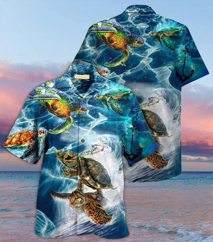 Sea Turtle Ocean Waves Design Hawaiian Shirt,Hawaiian Shirt Gift, Christmas Gift
