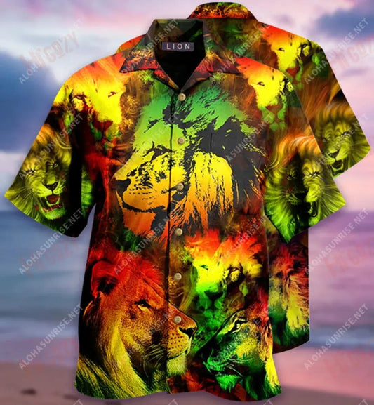 Just Awesome Colorful Lion Short Léine Haváís Samhraidh T Léinte haváís Léinte Oirbheartaíochta Haváís Léinte Crazy Haváí, Bronntanais Léine haváíais, Bronntanas Nollag