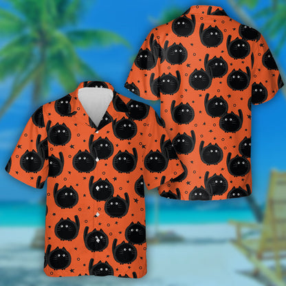 Halloween Spooky Fat Cats On Orange Background Hawaiian Shirt, Hawaiian Shirt Gift, Christmas Gift
