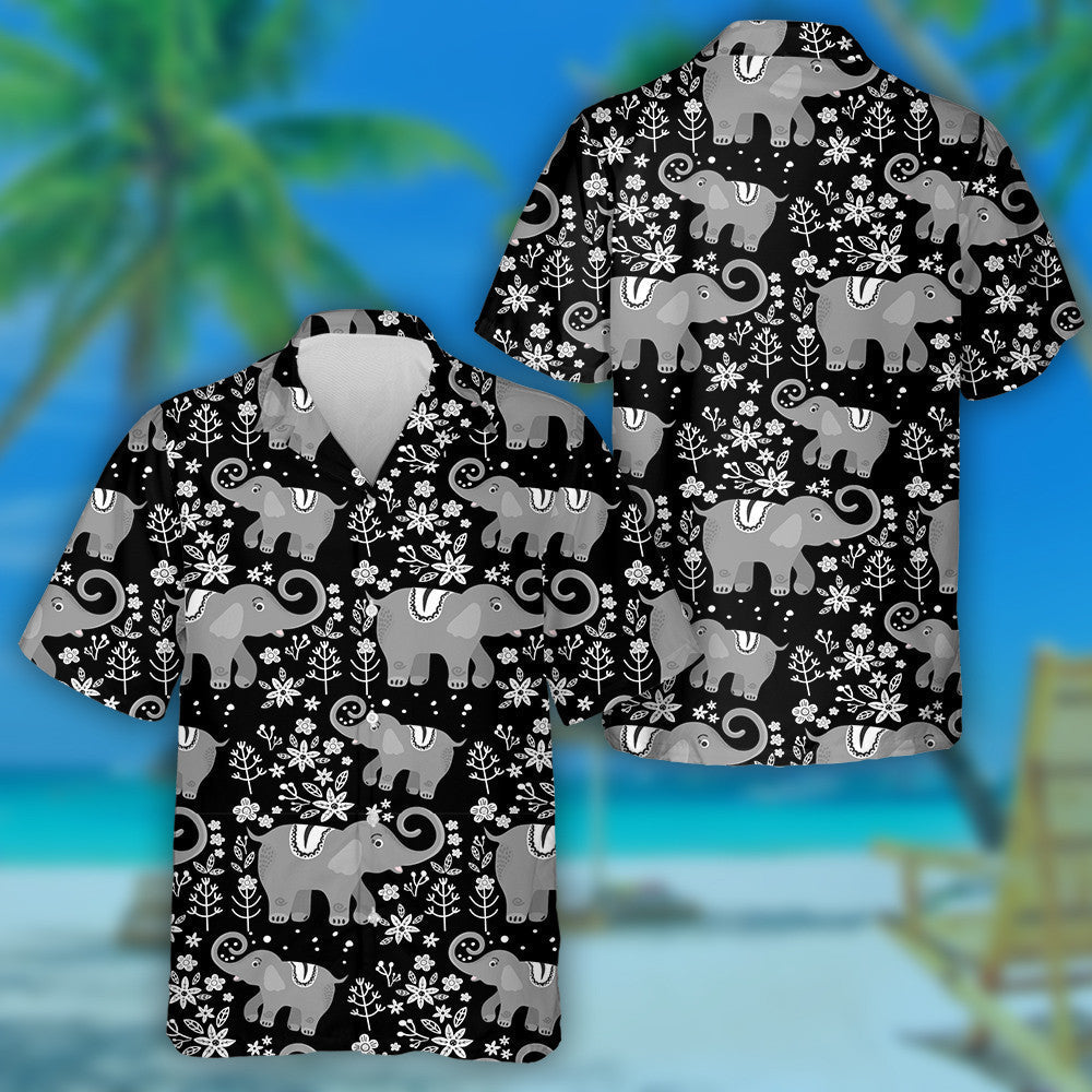 Funny Elephant And Plant On Botanical Background Hawaiian Shirt, Hawaiian Shirt Gift, Christmas Gift