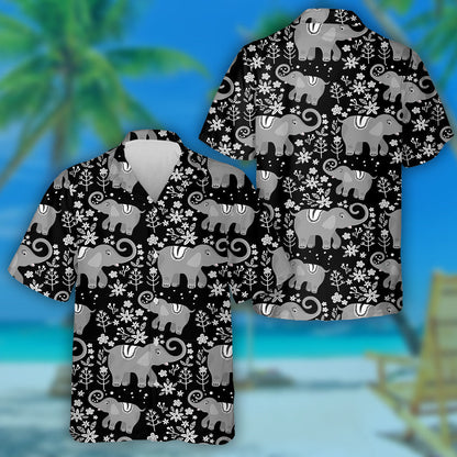Funny Elephant And Plant On Botanical Background Hawaiian Shirt, Hawaiian Shirt Gift, Christmas Gift