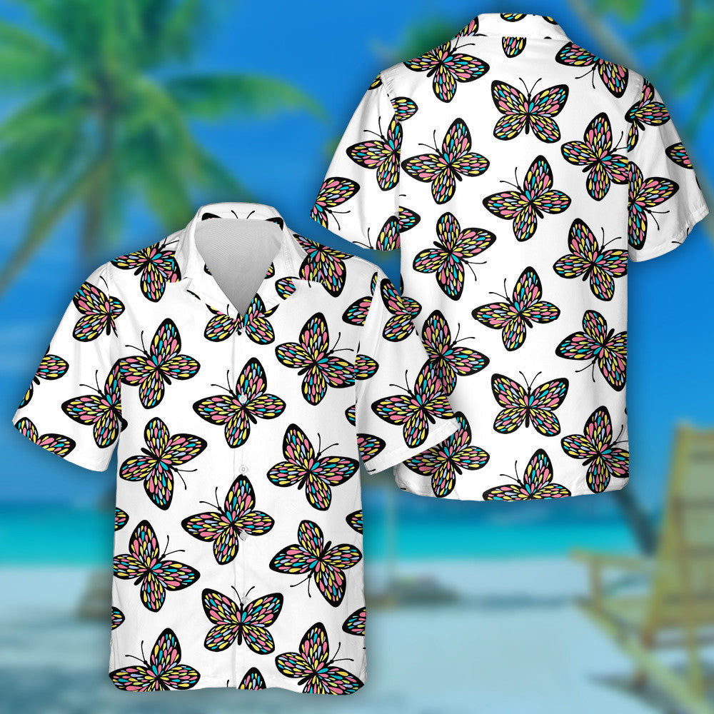 Hand Drawn Colorful In Wings Of Butterflies Hawaiian Shirt, Hawaiian Shirt Gift, Christmas Gift