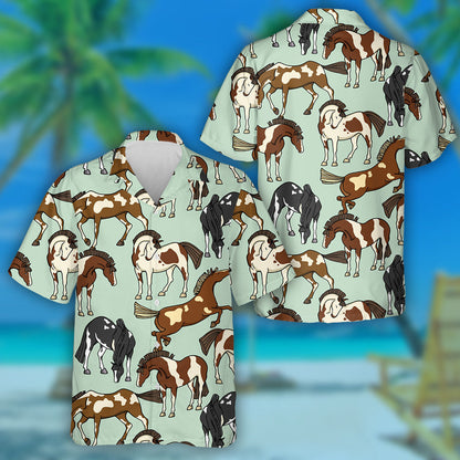 Hand Drawn Pinto Horses Beautiful Ink Hawaiian Shirt, Hawaiian Shirt Gift, Christmas Gift