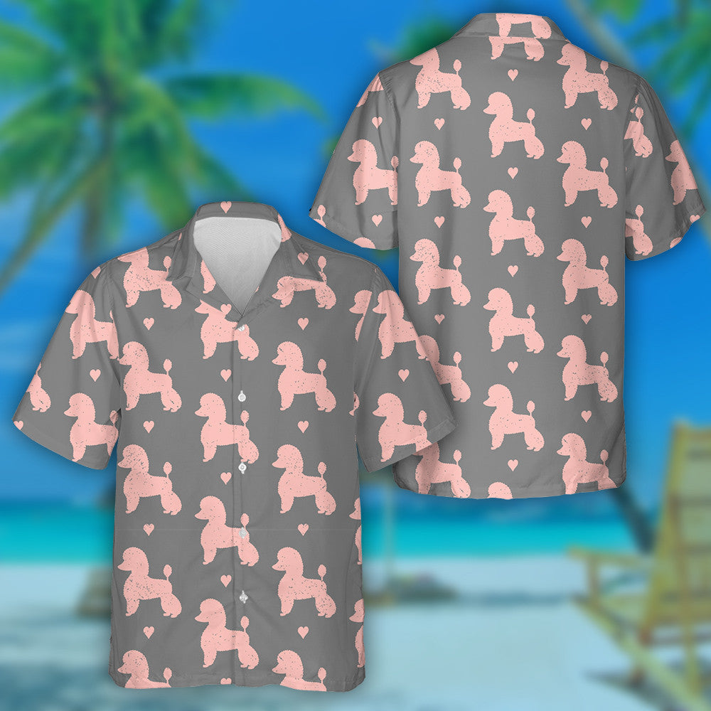 Silhouettes Pink Poodles Dog With Heart Hawaiian Shirt,Hawaiian Shirt Gift, Christmas Gift