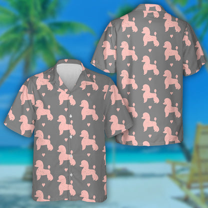 Silhouettes Pink Poodles Dog With Heart Hawaiian Shirt,Hawaiian Shirt Gift, Christmas Gift