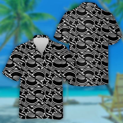 Patrún Imlíne Dubh Agus Bán Striped Agus Réaltaí Léine Haváís, Bronntanas Léine Haváíais, Bronntanas Nollag