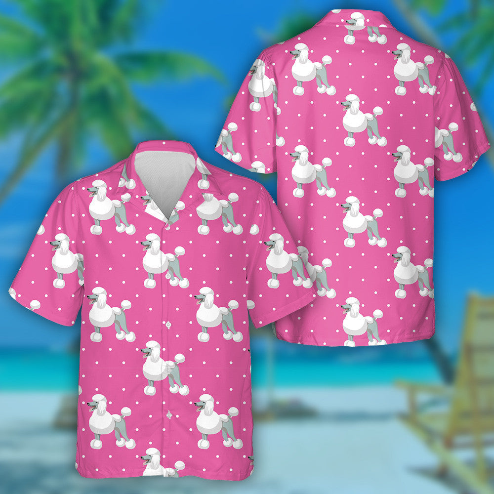 Standart White Poodle On Dot Pink Hawaiian Shirt,Hawaiian Shirt Gift, Christmas Gift