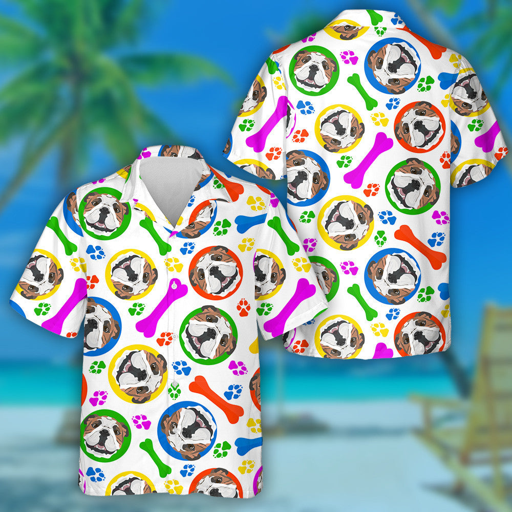 Colorful And Playful English Bulldog Circled Hawaiian Shirt, Hawaiian For Gift