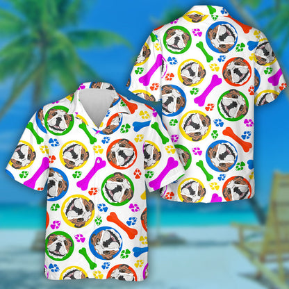 Colorful And Playful English Bulldog Circled Hawaiian Shirt, Hawaiian For Gift