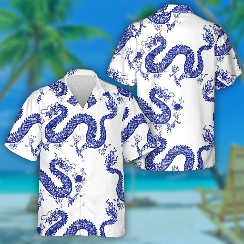 Beautiful Vintage Ink Chinese Dragon With Pearl Hawaiian Shirt, Hawaiian Shirt Gift, Christmas Gift