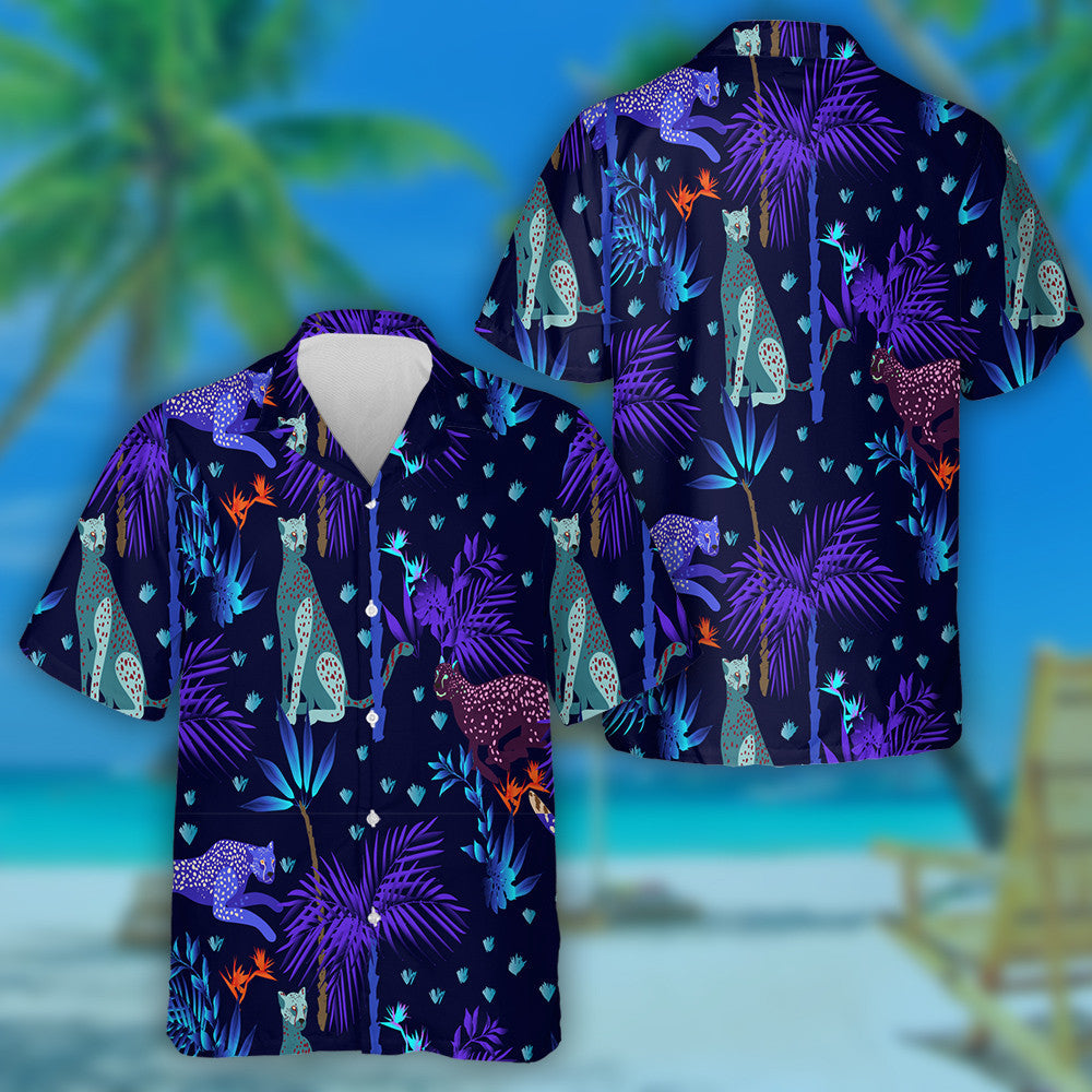 Fantasy Leopard Animals With Night Tropical Hawaiian Shirt,Hawaiian Shirt Gift, Christmas Gift