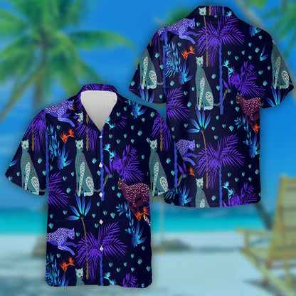 Fantasy Leopard Animals With Night Tropical Hawaiian Shirt,Hawaiian Shirt Gift, Christmas Gift