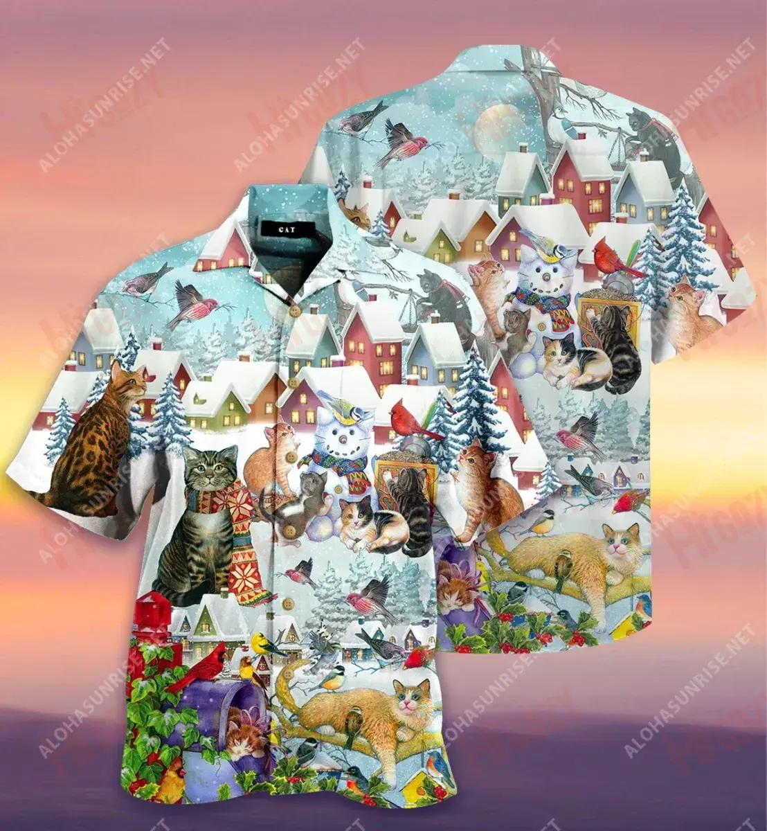 Cat Bird Unisex Hawaiian Shirt Ocean Short Sleeve Tropical Shirts For Men Hawaiian Shirts For Women_Hawaiian Shirt Gift, Christmas Gift