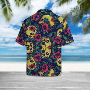 Yellow Skull Heads Among Red Hibiscus Field Hawaiian Shirt, Hawaiian Shirt Gift, Christmas Gift