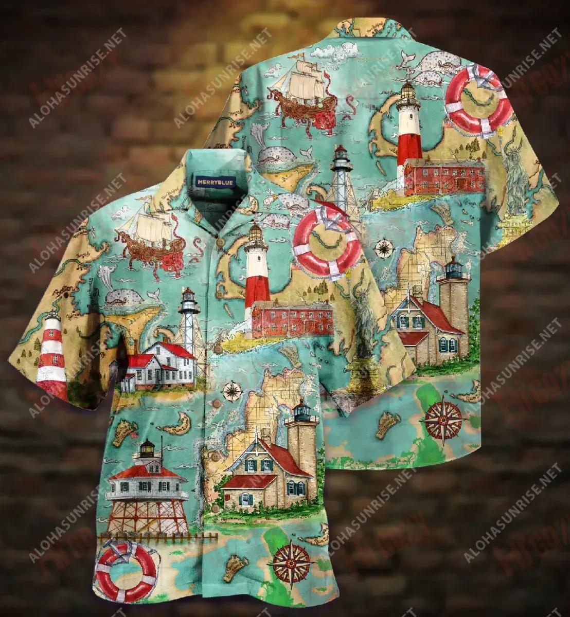Lighthouse Guide Me Around The World Unisex Hawaiian Shirt Vacation Short Sleeve Vintage Hawaiian Shirts Funny Hawaiian Shirts, Hawaiian Shirt Gift, Christmas Gift