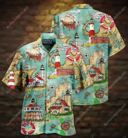 Lighthouse Guide Me Around The World Unisex Hawaiian Shirt Vacation Short Sleeve Vintage Hawaiian Shirts Funny Hawaiian Shirts, Hawaiian Shirt Gift, Christmas Gift