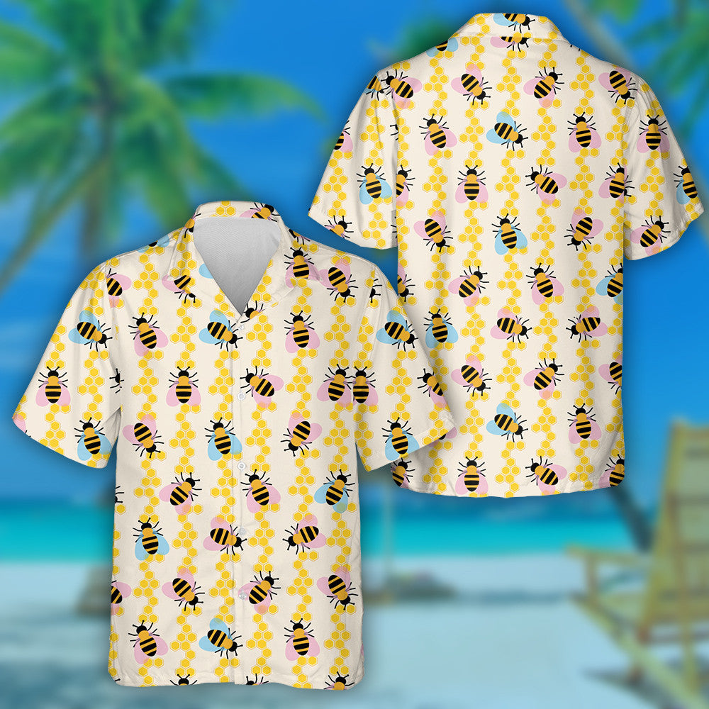 Bee Combs And Honey With Striped Insects Hawaiian Shirt, Hawaiian Shirt Gift, Christmas Gift