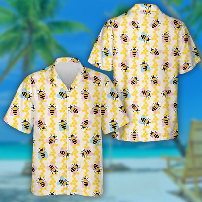 Bee Combs And Honey With Striped Insects Hawaiian Shirt, Hawaiian Shirt Gift, Christmas Gift