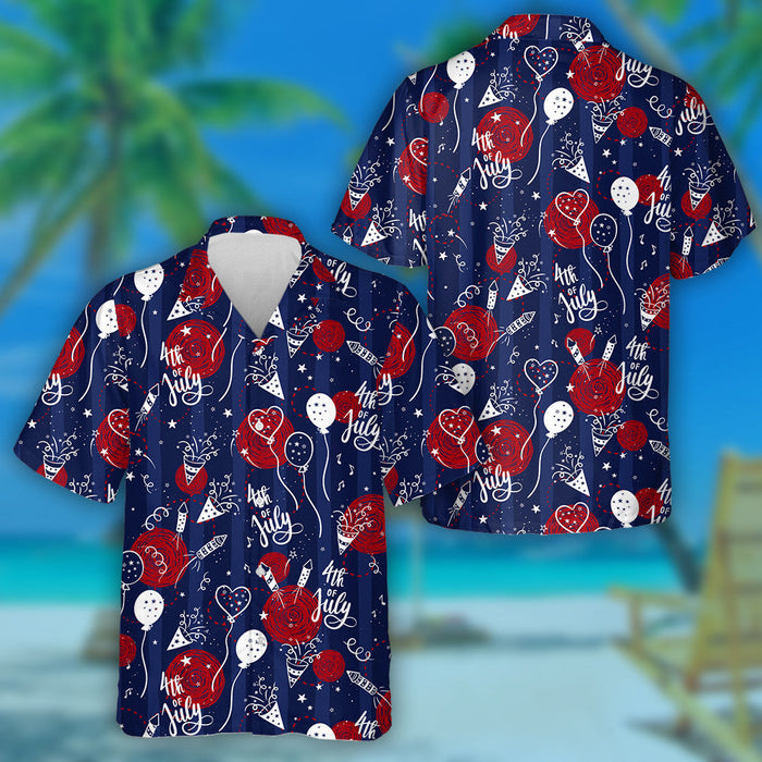 4th of July Celebrations Hand Drawn Elements Hawaiian Shirt, Hawaiian Shirt Gift, Christmas Gift