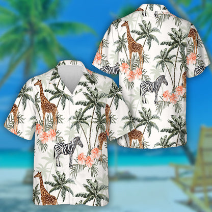 Sioráf agus Séabra Péinteáil Láimhe i Léine Haváí patrún Jungle, Bronntanas Léine Haváís, Bronntanas Nollag