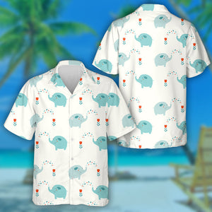 Adorable Blue Baby Water Spray Elephant With Flower Hawaiian Shirt, Hawaiian Shirt Gift, Christmas Gift