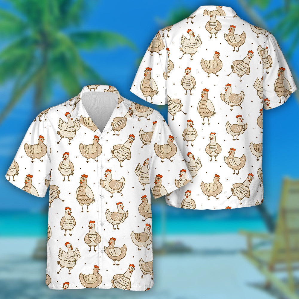 Chicken In Variety Emotions On White Background Hawaiian Shirt, Hawaiian Shirt Gift, Christmas Gift