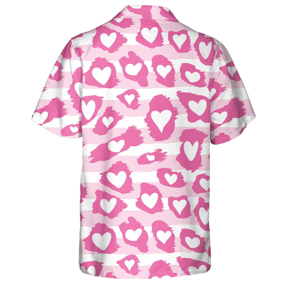 Wild African Leopard With Valentine Hearts Hawaiian Shirt, Hwaiian For Gift