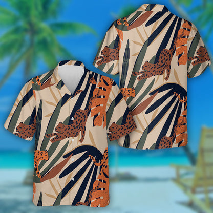 Hand Drawn Abstract With Leopards Natural Colors Hawaiian Shirt, Hawaiian Shirt Gift, Christmas Gift