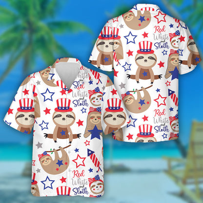 Patriotic Cartoon Sloth Bears Star Independence Day Hawaiian Shirt, Hawaiian Shirt Gift, Christmas Gift