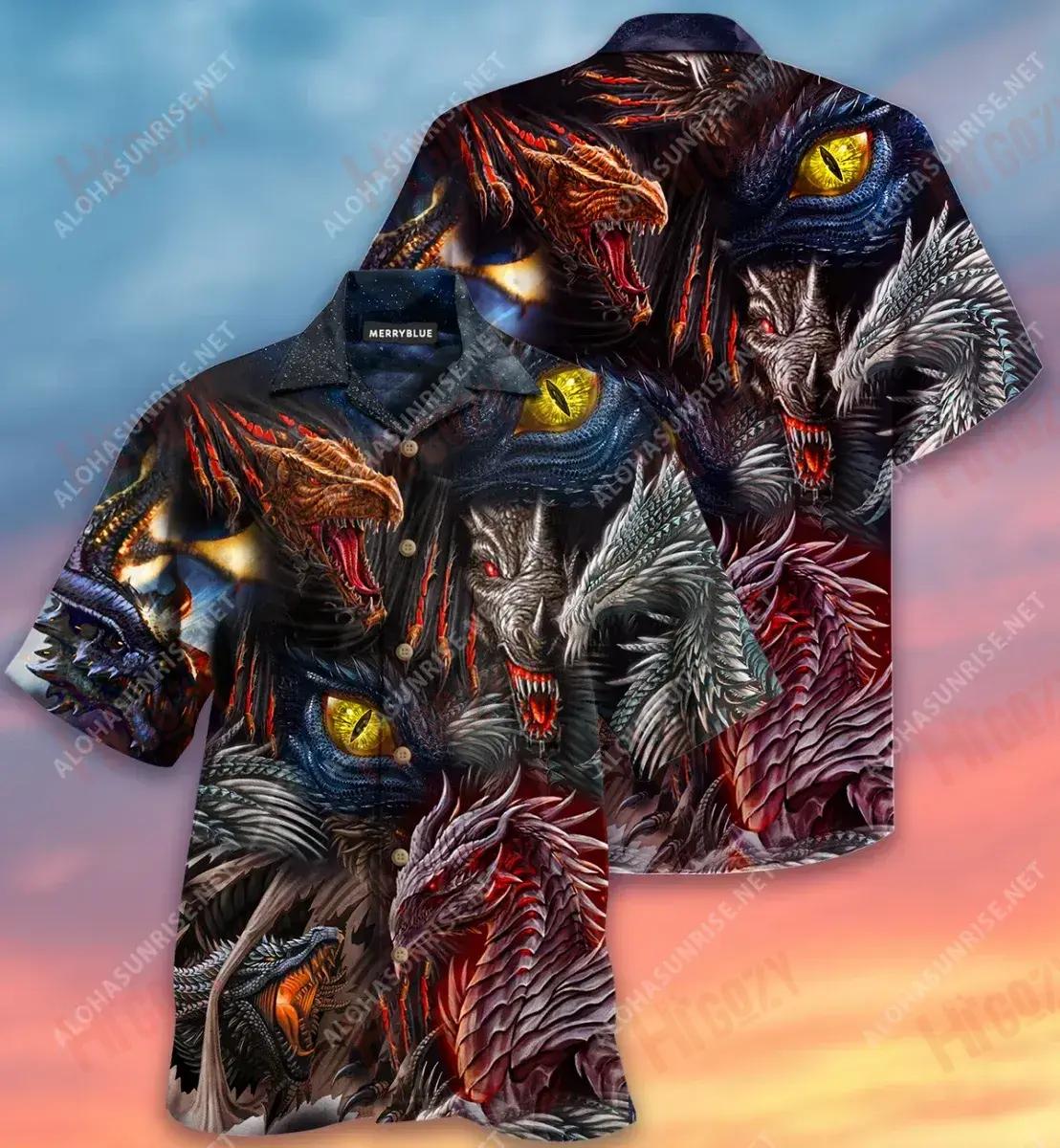 Ní Mharaíonn Dóiteáin Dragon Bears sé Dragon Unisex Léine Haváís Aigéan Muinchille Gearr Léinte Haváís is Fearr Léinte Greannmhar Haváís, Léine Haváís, Bronntanas Nollag