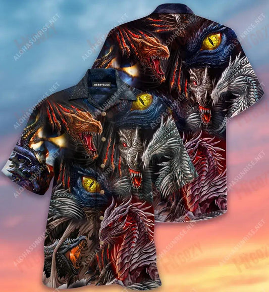 Ní Mharaíonn Dóiteáin Dragon Bears sé Dragon Unisex Léine Haváís Aigéan Muinchille Gearr Léinte Haváís is Fearr Léinte Greannmhar Haváís, Léine Haváís, Bronntanas Nollag