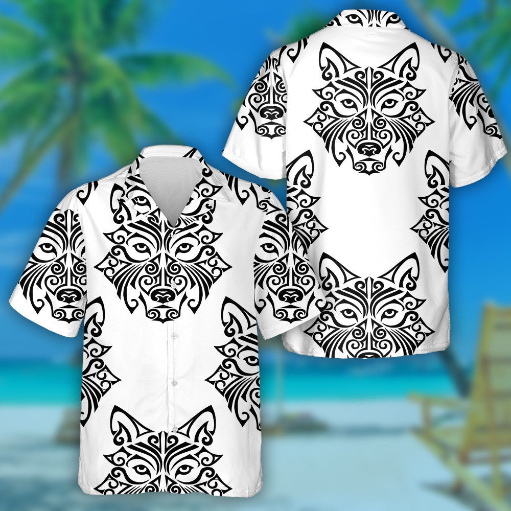 Wolf Head Stylized Maori Face Tattoo Hawaiian Shirt,Hawaiian Shirt Gift, Christmas Gift