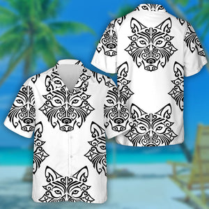 Wolf Head Stylized Maori Face Tattoo Hawaiian Shirt,Hawaiian Shirt Gift, Christmas Gift