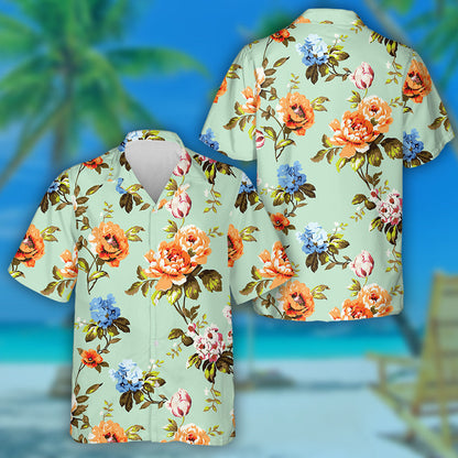 Drawing Vintage Roses Tulips Vivid Flower Garden Design Hawaiian Shirt, Hawaiian Shirt Gift, Christmas Gift