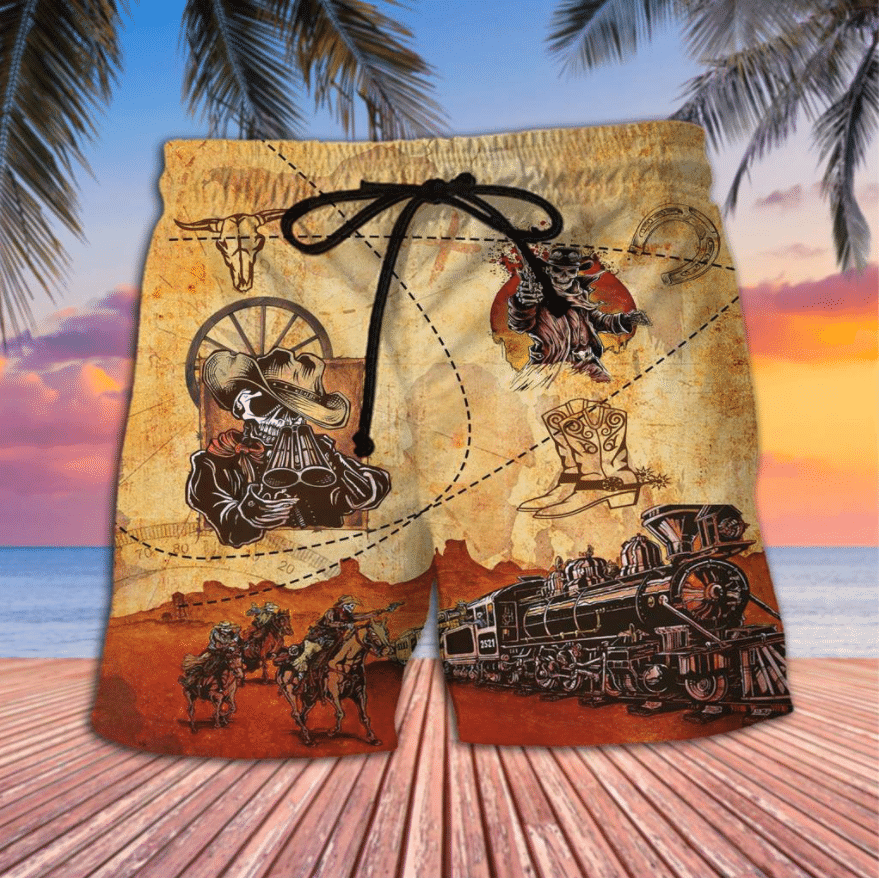 Cowboy Skull Combo Cream Pattern Hawaiian Shirt,Hawaiian Shirt Gift, Christmas Gift