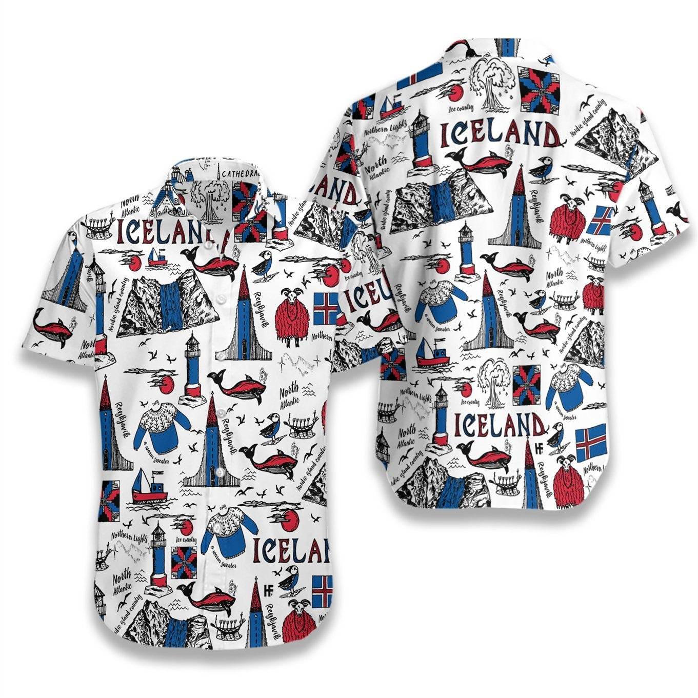 I Love Iceland Doodle Pattern Hawaiian Shirt, Hawaiian For Gift