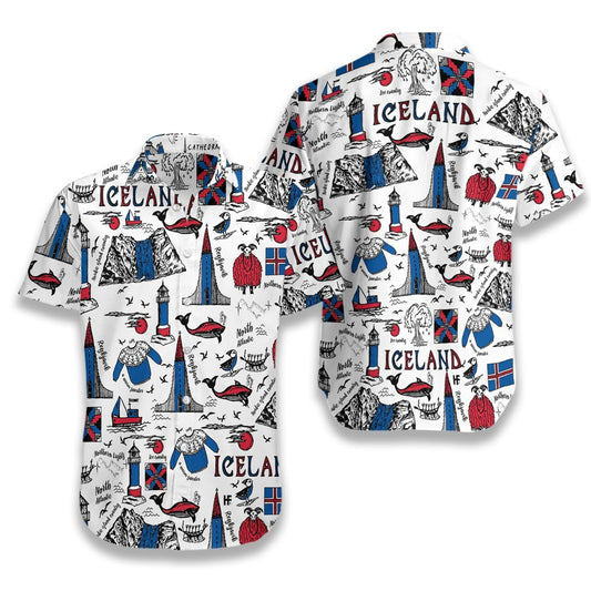 I Love Iceland Doodle Pattern Hawaiian Shirt, Hawaiian For Gift