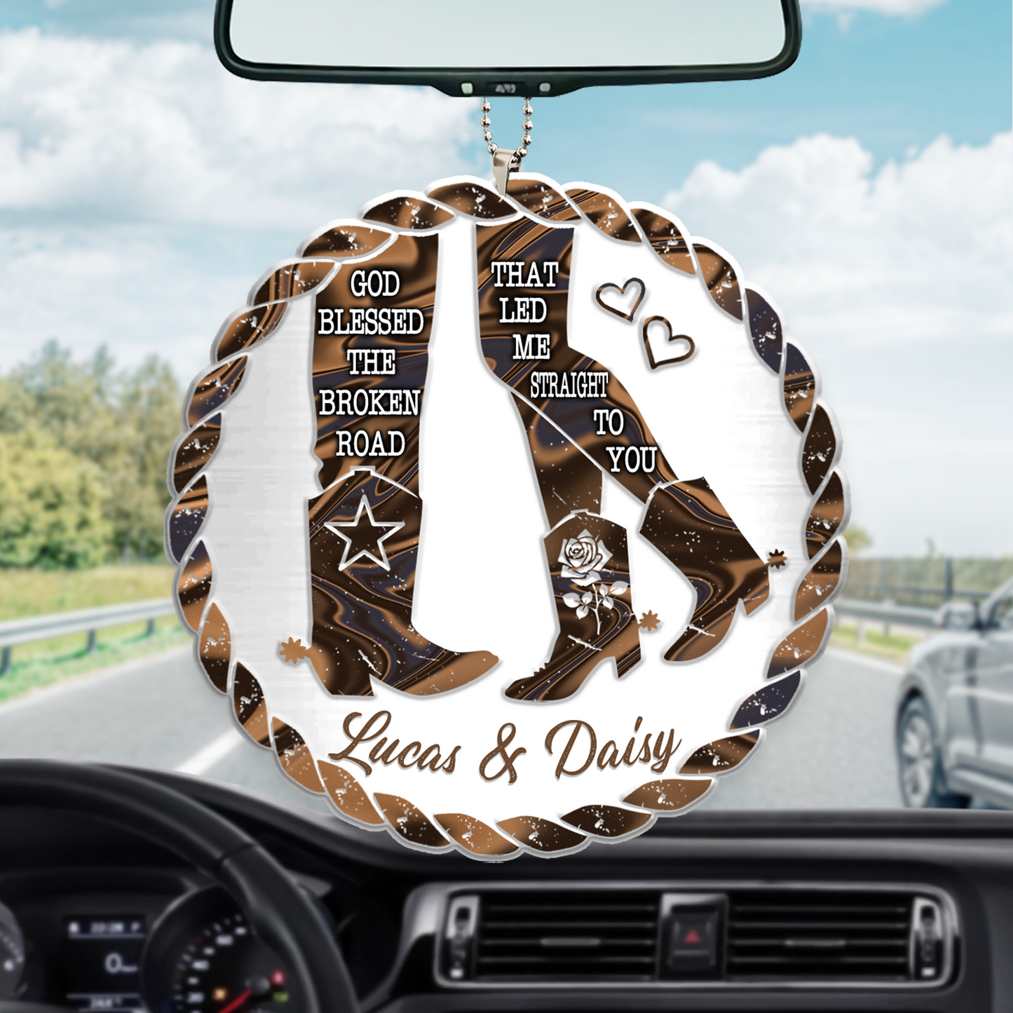 Personalized Car Hanging Ornament For Couple, God Blessed Cowboy And Cowgirl, Valentine Car Decoration, Ornament For Husband Wife, Christmas Decoration