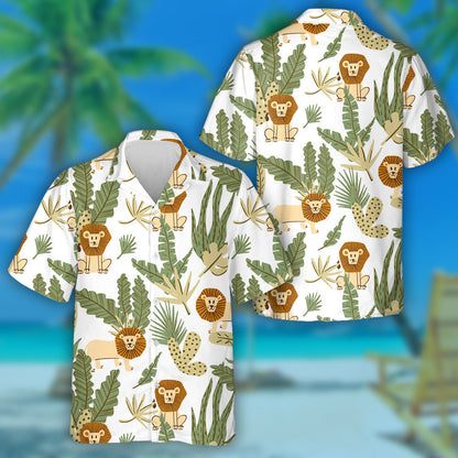 Lion Greannmhar I Léine Haváí Tropical Jungle, Bronntanas Léine Haváise, Bronntanas Nollag