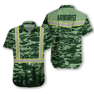 Arborist Safety Green Pattern With Grey Line Hawaiian Shirt, Hawaiian Shirt Gift, Christmas Gift