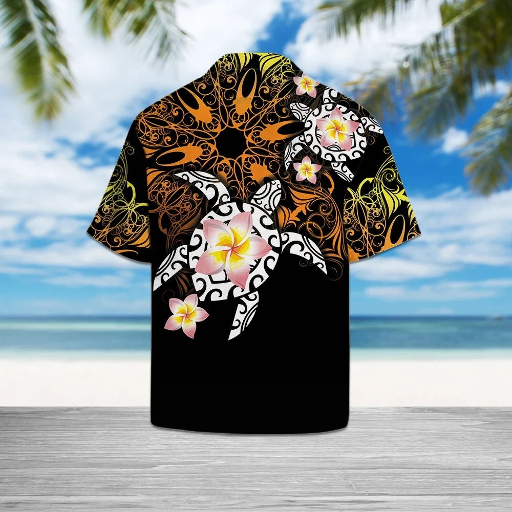 Hawaiian Maori With Plumeria Orange Yellow Art Hawaiian Shirt, Hawaiian For Gift