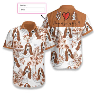 Basset Hound With Tropical Flowers And Leaves Custom Photo Hawaiian Shirt, Hawaiian Shirt Gift, Christmas Gift