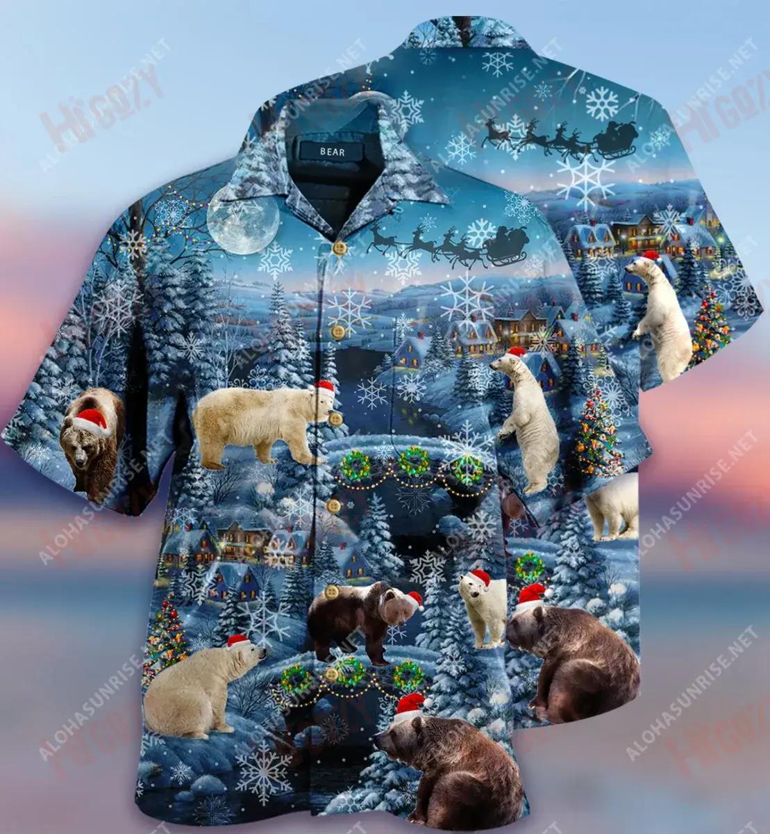 Bears Merry Xmas Short Hawaiian Shirt Summer Aloha Shirt Tropical Shirts For Men Funny Hawaiian Shirts,Hawaiian Shirt Gift, Christmas Gift