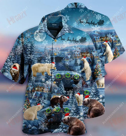 Bears Merry Xmas Short Hawaiian Shirt Summer Aloha Shirt Tropical Shirts For Men Funny Hawaiian Shirts,Hawaiian Shirt Gift, Christmas Gift