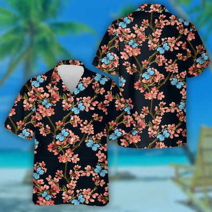 Féileacáin Le Bláthanna Trópaiceacha Seapánacha Léine Earraigh Haváís, haváís le haghaidh bronntanais